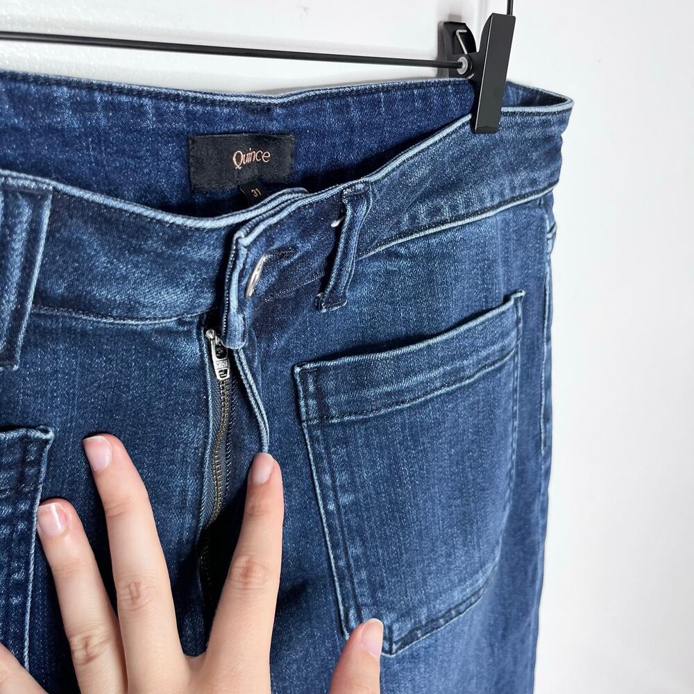 Quince Stretch High Rise Patch Pocket Wide Leg Jeans Size 31 Dark Wash Organic - Picture 5 of 12